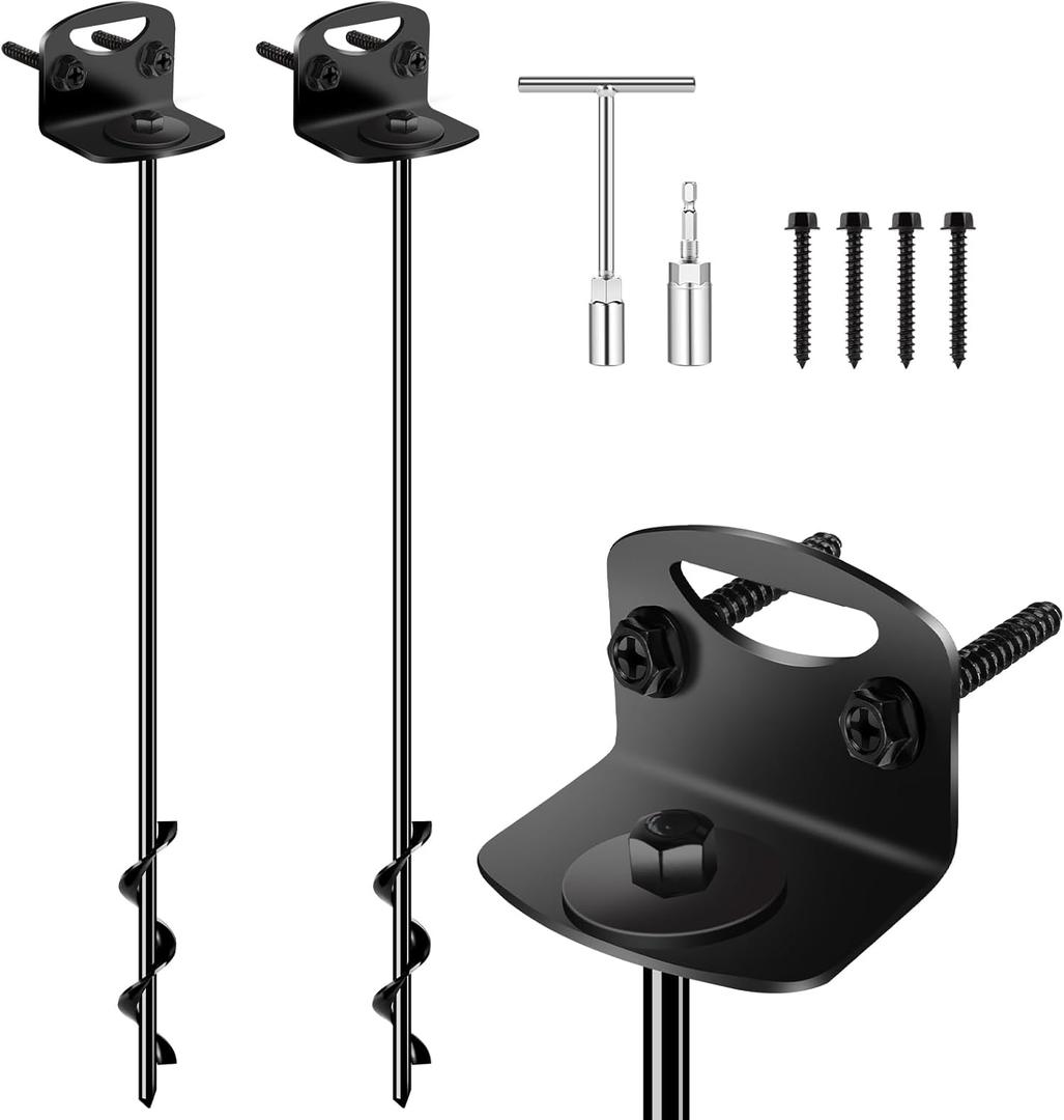 25" Ground Anchors Screw in, Mobile Home Anchors with T-Type Wrench and Adapter, Earth Anchor High Wind Heavy Duty for Shed, Metal Swing Sets, Carports (Set of 2)