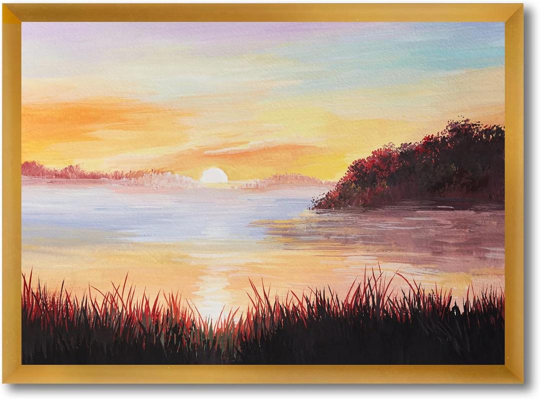 On the Lake with Reeds  Nautical & Coastal Framed Canvas Wall Art Print, 30x40 (40x40)