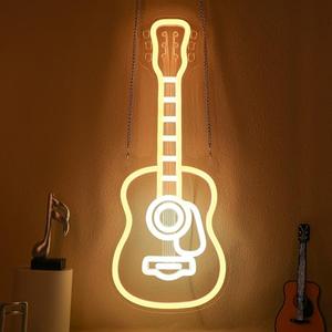 CoolGift Mart Acoustic Guitar Neon Light, Dimmable LED Guitar Neon Wall Sign USB Powered, Decorations for Bedroom Living Room Man Cave Music Studio, Gift for Guitar Players Guitarists Music Lovers