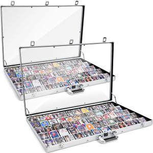 2 Pcs Trade Show Display Case 34"x22" Large Aluminum Locking Tabletop Showcase for Trading Cards, Sports Cards, TCG, Jewelry Lightweight & Portable for Exhibitions, Conventions, and Collectibles