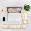 Ergonomic Mouse Pad with Wrist Rest and Keyboard Wrist Rest, Gel Mousepad and Wrist Rest for Computer Keyboard, Pain Relief, Non-Slip PU Base, Mouse Pad Wrist Support for Gaming, Pink Yellow Flowers