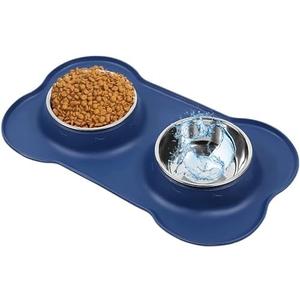 AsFrost Dog Food Bowls Stainless Steel Dog Food and Water Bowl Set, Dog Bowls No Spill Non Slip Silicone Mat, Dog Dishes for Small Medium Size Dogs Cat Puppy Pet Food Feeding Bowls, Blue, 12oz