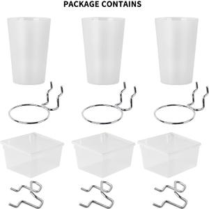 3 Pegboard Bins 3 Cups with Hooks Transparent