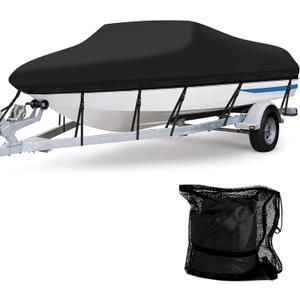 Anglink Jon Boat Cover 12-14 ft, 600D Heavy Duty Marine Grade Water Resistant Flat Bottom Boat Cover, Fits Aluminum Fishing Boats up to 68" Beam Width, UV Protection Trailerable Storage Cover, Black