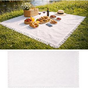 Extra Large Picnic Blanket 102x71 for 6-8 Adults, Boho Beach Blanket with Fringe, Oversize Foldable Outdoor Mat for Camping, Park, Lawn, Travel, Photoshoot & Aesthetic Decor