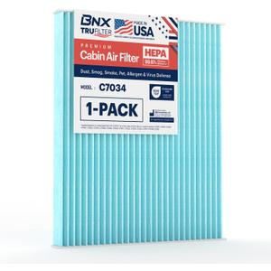 BNX TruFilter C7034 Cabin Air Filter, HEPA 99.97%, Compatible With Hyundai: Accent, Elantra, Elantra Coupe, Elantra GT, Tucson, Kia: Forte, Forte Koup, Forte5