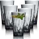 JGIRL Unbreakable Plastic Drinking Glasses, Set of 6, Shatterproof Drinking Cups, Plastic glass cup,16 oz plastic Tumbler Cups,Dishwasher Safe (Grey)