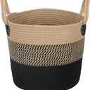 ZOES HOMEWARE 14"x12" Natural Jute Rope Woven Storage Basket with Handles for Plant, Blankets,Toys - Living Room Home Decor,Multifunctional Basket for Organizer,Picnic,Artificial Tree Black and Beige (Large)