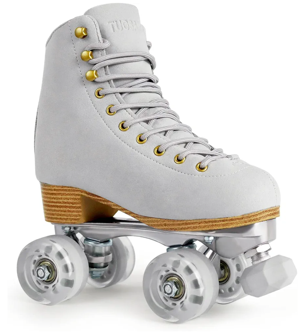 Roller Skates for Women or Men with Height Adjustable Rubber Stoppers Retro Suede Quad Roller Skates for Outdoor and Indoor 7
