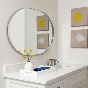 ANDY STAR Brushed Nickel Oval Bathroom Mirror, 30x40 Oval Nickle Mirror Pill Shaped in Premium Stainless Steel Metal Frame 1Deep Wall Mounted Horizontal/Vertical