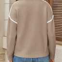 Saodimallsu Womens Quarter Zip Pullover Sweaters Casual Collared V Neck Color Block Long Sleeve Loose Knit Fall Sweater (Small, Khaki)