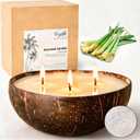 Viyffo 18oz Large Outdoor Citronella Candle, 3 Wick Non Toxic Soy Scented Candle in Natural Coconut Shell Jar, Patio Deck Garden Backyard Camping Candle, Rustic Home Dcor & Gift for Outdoor Lovers