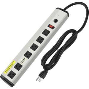 CCCEI Heavy Duty Power Strip Surge Protector 20 Amp, High Amp Industrial Shop Garage Metal Multiple Outlets, 12 FT 12 Gauge 5-15P Extension Cord 6 Outlet 6-20R T-Slot 20a for Appliance. (Grey)