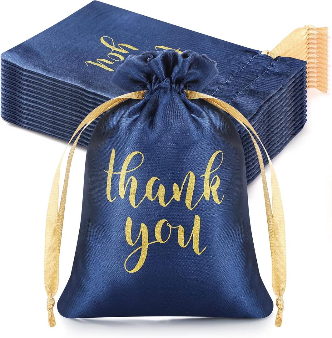 Sieral 50 Pcs Thank You Satin Gift Bags with Drawstring Jewelry Candy Bags for Wedding Bridal Shower Gift Wrap Bags for Birthday Party Anniversary Favor(Navy Blue,4 x 6 Inch) (50 Count (Pack of 1))