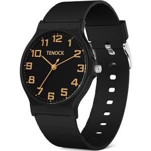 TENOCK Kids Analog Watch for Boys and Girls, 30M Water Resistant (3ATM), Sports Watch with Thin Dial & Soft Band, Easy to Read for Ages 515 – Perfect Birthday Christmas Gift for Kids (LightBlack)