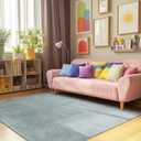 jinchan Solid Plush Area Rug 5x7 Performance Shaggy Washable Rug Indoor Soft Modern Faux Wool Cozy Non Slip Carpet for Living Room Kids Room Bedroom Dining Room Nursery Slate Blue