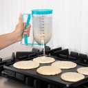 Pancake Batter Dispenser - Kitchen Must Have Tool for Perfect Pancakes, Cupcake, Waffle, Muffin Mix, Cake & Crepe - Easy Pour Baking Supply for Griddle - Pancake Maker with Measuring Label (Turquoise)