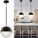 Black and Gold Globe Pendant Lights Kitchen Island, 11.4 Inch Pendant Light Fixtures with Milk Globe Glass Shade, Pendant Lighting for Dining Room Cafes Restaurants Living Room