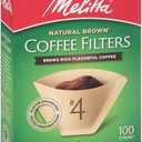 Melitta #4 Cone Coffee Filters, Natural Brown, 100 Count (Pack Of 6), 600 Total Filters - Fits all 8-12 Cup Cone Coffee Makers and Pour-Overs, Compostable, Tear-Resistant