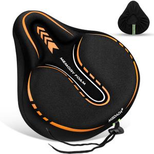 MSDADA New Large Gel Bike Seat Cover, Extra Soft Bike Seat Cushion for Men Women Comfort Wide, Fits Indoor/Outdoor/Exercise Bikes (11.22 inch x 10.03 inch) (Orange)