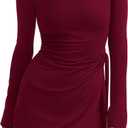 PRETTYGARDEN Women 2025 Mini Bodycon Dresses Long Sleeve Ruched Fitted Short Night Out Trendy Party Club Outfits Fall Clothes (Red, L)