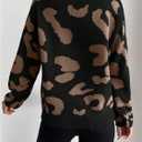 WDIRARA Women's Leopard Sweaters Crew Neck Long Sleeve Pullover Knit Tops (S)