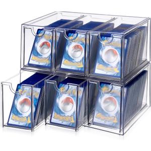 OwnMy 2 Plastic Trading Card Storage Box, Clear Stackable Card Organizers Storage Boxes with 6 Drawers, 2200+ Baseball Sports TCG MTG PTCG Card Deck Boxes