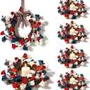 6 Pcs Mini 4th of July Candle Ring Wreaths Patriotic Red White and Blue Artificial Pillar Candle Holder Wreath for Farmhouse Independence Day Memorial Day Porch Front Door Cabinets Table Decoration