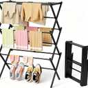 BAKON Clothes Drying Rack Foldable for Small Space, No Installation Required, Rustproof & Extendable Laundry Rack for Indoor & Outdoor Dorm Room Apartments RV, Black, 16.3" to 28.9"