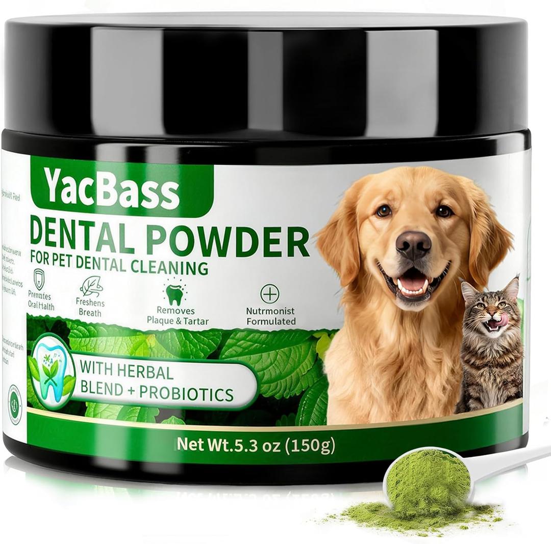 2 x Dog Teeth Cleaning Powder, Dog Dental Powder with Natural Herbal Blend,Plaque Off Pet Tooth Cleaning lab co, Bad Breath & Tartar Remover for Dogs & Cats,Mint -5 OZ