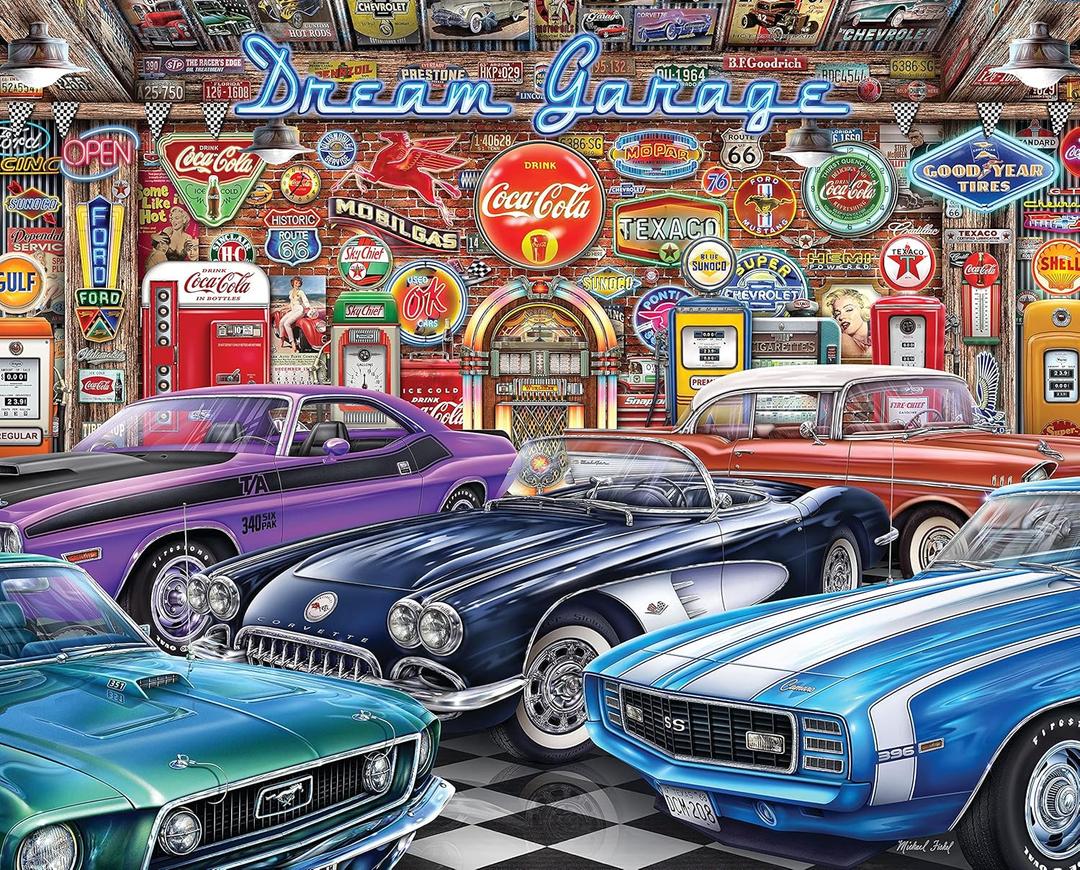 Springbok - Dream Garage - 1000 Piece Jigsaw Puzzle with classic muscle cars (Multi)