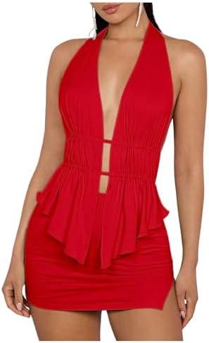 SOLY HUX Women's Sexy 2 Piece Outfits Hollow Out Asymmetrical Halter Top Bodycon Mini Skirt Party Club Sets Size XS