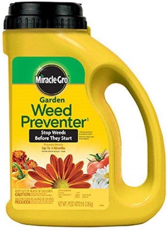 Miracle-Gro Garden Weed Preventer1, Prevents Listed Grass and Broadleaf Weeds, For Use around Listed Flowers, Vegetables, Roses, Groundcovers, Shrubs and Trees, 5 lb.