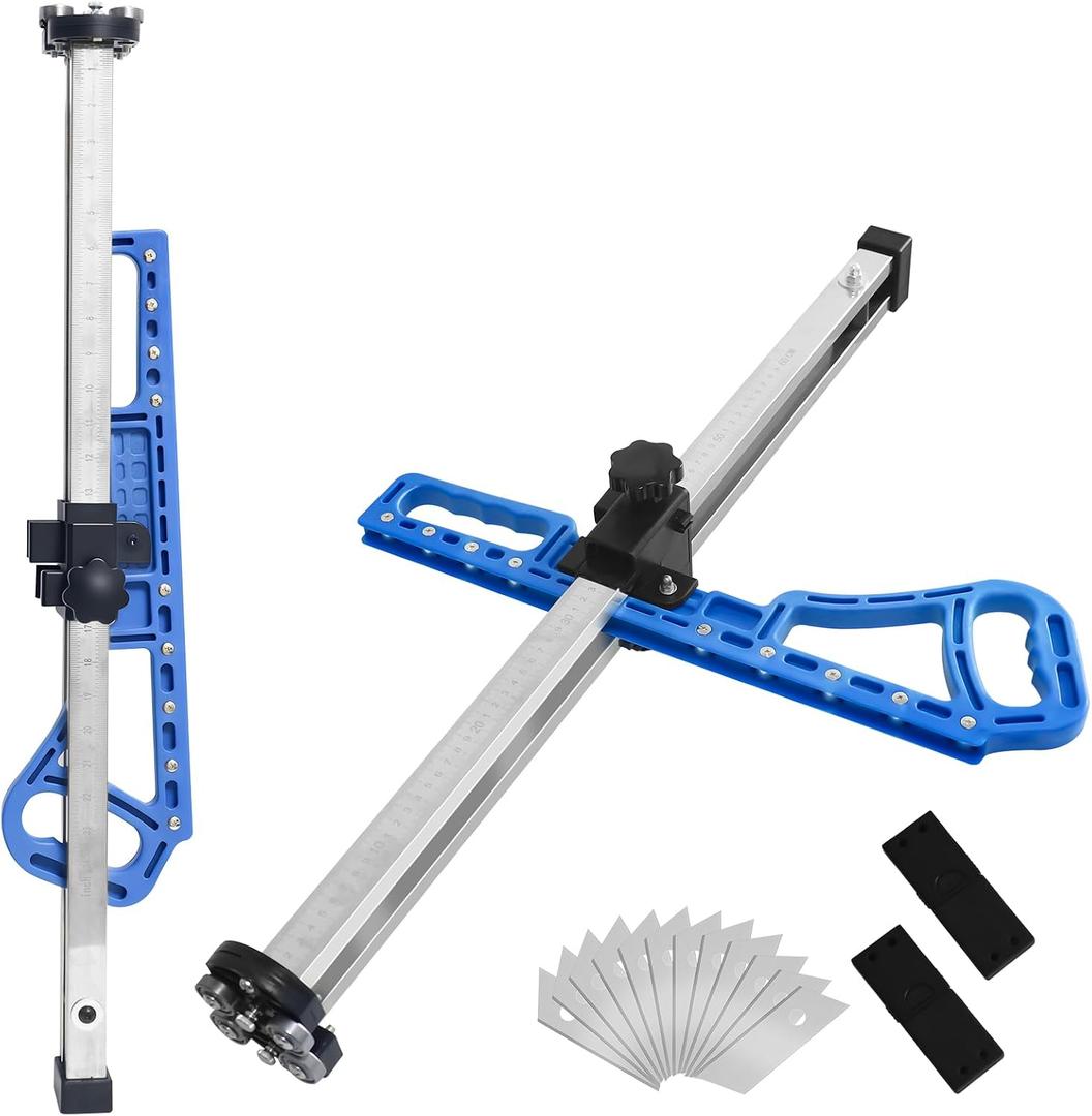 Drywall Cutting Tool, Foldable Drywall Cutter, 1.5 to 60cm Dual-Scale (cm & in) Gypsum Board Cutter with 6pcs trapezoidal blades, Fit 1/4" 3/8" 1/2" 5/8" Plasterboard