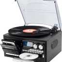 Vintage 9-in-1 Record Player Turntable with Bluetooth, AM/FM Radio, CD & Cassette Player, USB/SD Playback, Remote Control, Aux & RCA Inputs, Headphone Jack Classic Audio System for Music Lovers
