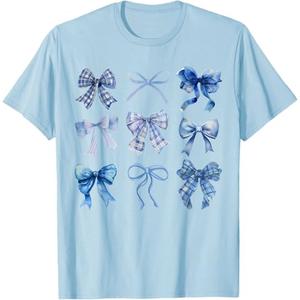 Blue Bow and Ribbon Cute Graphic for Women T-Shirt