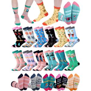 Liitrsh 12 Pairs Book Lover Socks for Women Men Novelty Reading Socks Christmas Gifts for Book Club Bookworm Bookish (Pastel Color)