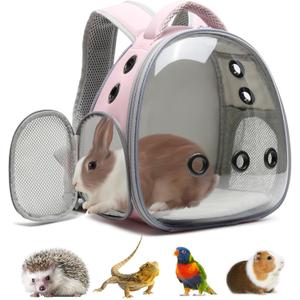 Portable Travel pet Backpack Carrier Hamster Bag Guinea Pig Bird Small Dog cat Turtle Carrier Rabbit Cage Squirrel Bearded Dragon Breathable Hangbag (Pink)