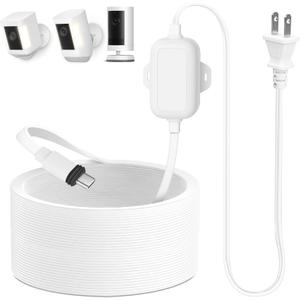 30ft Power Adapter Compatible with Spotlight Cam Plus/Pro (Battery), Long Flat and Weather Resistant Extension Power Cord for Security Camera, White