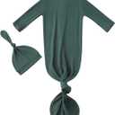 Newborn Baby Boys Girls Knotted Gown Hat Set Soft Bamboo Viscose Infant Sleeper Baby Sleep Gown with Mittens (Green, 
0-3 Months	19 - 23	7 - 12lb
)