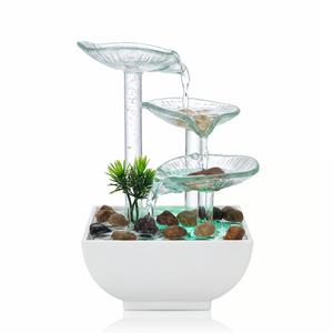 YMZGOUWU Tabletop Water Fountain,3-Tier Transparent Glass Lotus Leaf Zen Fountain,Indoor Water Feature for Home Office Bedroom Decor,Relaxing Water Sound,Feng Shui Decor,9.1inch