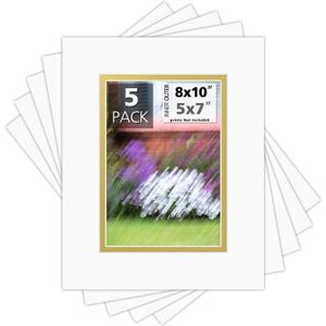 Mat Board Center, Double Mat - Acid Free, 8-ply Thickness, White Core - for Pictures, Photos, Framing (Off White Over Gold, 8x10 for 5x7, Pack of 5)