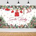 10X8ft Christmas Baby Shower Backdrop Santa Baby Christmas Party Decorations Photography Background Winter Newborn Xmas Tree Snowflake Baby Shower Decoration Cake Table Photo Booth Studio Props (Red02)