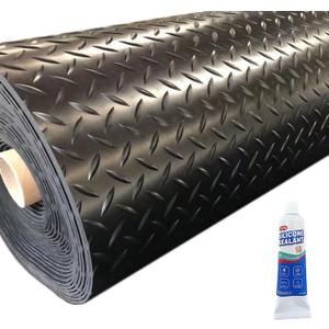 Heavy Duty Diamond-Plate Rubber Flooring Roll 4x6 FT, Multi-Purpose Waterproof Anti-Slip Floor Mat, Easy to Clean Under Equipment, Mats for Garage, Gym, Stable, Basement, Kennel