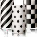 ROCEEI 3 Pcs Black and White Checked Flameless Candles Battery Operated LED Candles Flickering Real Wax Decorations for Indoor Table Decor Happy New Year Gifts Holiday Party