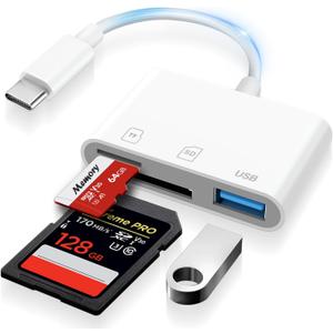 USB C SD Card Reader for iPhone 15-17, USB C to Micro SD Memory Card Adapter for iPad/Mac Pro/Air, USBC/Type C Camera Card Reader with USB A Port for iPhone 16 and More Android USBC Devices