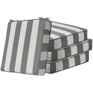 Square Corner Seat Cushions, 19" x 19" x 3", Set of 4, Indoor Outdoor Water Repellent Universal Chair Pads with Ties for Patio Furniture, Garden Deck Dining Chairs, Gray Stripe