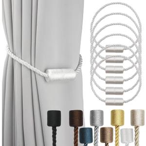 6 Pack White Strong Magnetic Curtain Tiebacks Outdoor Elegant Decorative Tie Backs Modern Rope Tiebacks for Drapes Window Curtain Holdbacks for Draperies