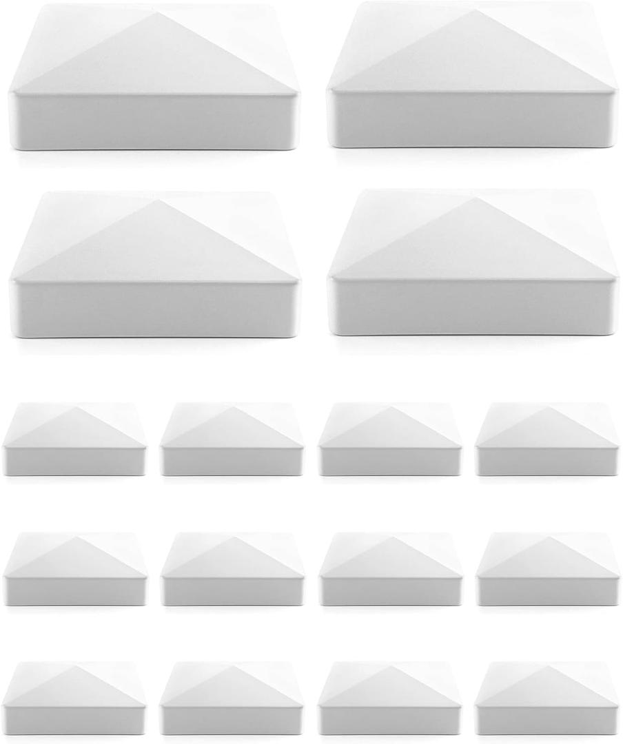 QWORK 16 Pack 5" Vinyl Pyramid Style Fence Post Cap, Vinyl Post Caps, Decorative Mailbox, Lamp Post, Deck, Dock, Piling Caps, Protect Wooden Fence Poles Outdoor, White 5" x 5"
