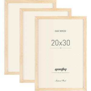 Yaetm 20x30 Wood Frame Set of 3, Natural Solid Oak Wood 20x30 Poster Frame, Wide Molding, Wall Mount (3 Pack, Oak)